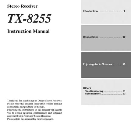 Onkyo Integra TX-8255 Receiver Owners Instruction Manual