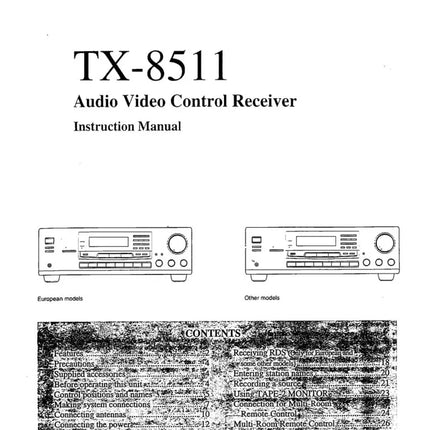 Onkyo Integra TX-8511 Receiver Owners Instruction Manual