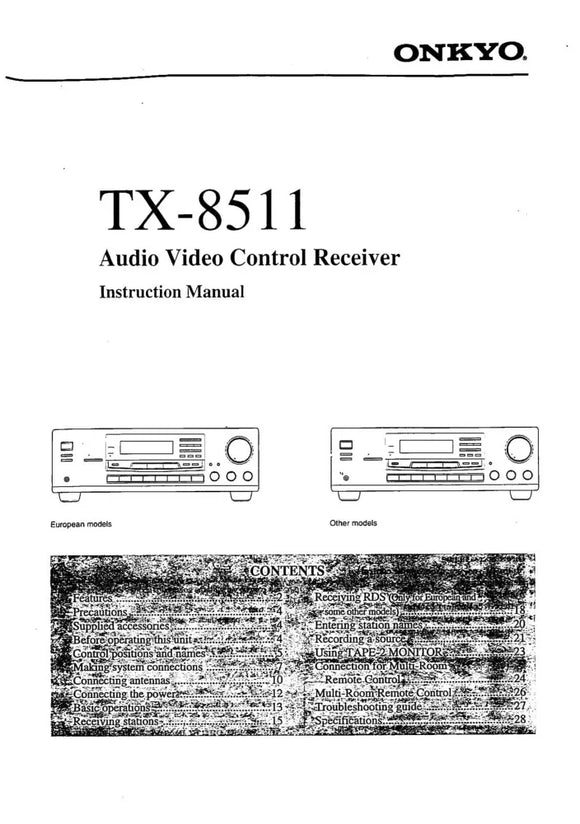 Onkyo Integra TX-8511 Receiver Owners Instruction Manual