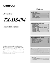 Onkyo Integra TX-DS494 Receiver Owners Instruction Manual