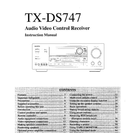 Onkyo Integra TX-DS747 Receiver Owners Instruction Manual
