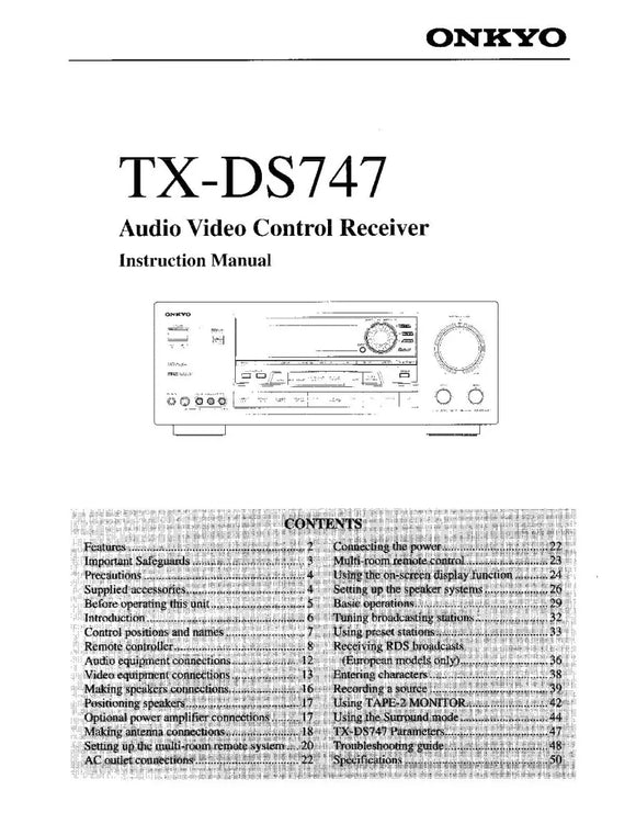 Onkyo Integra TX-DS747 Receiver Owners Instruction Manual