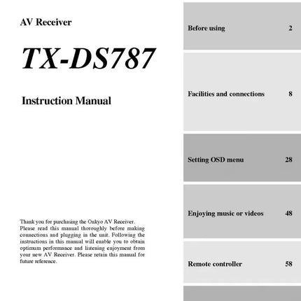 Onkyo Integra TX-DS787 Receiver Owners Instruction Manual
