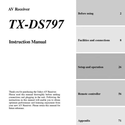 Onkyo Integra TX-DS797 Receiver Owners Instruction Manual