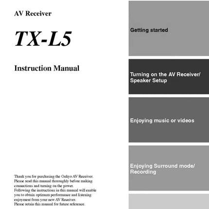 Onkyo Integra TX-L5 Receiver Owners Instruction Manual