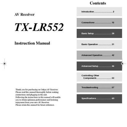 Onkyo Integra TX-LR552 Receiver Owners Instruction Manual