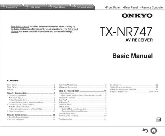 Onkyo Integra TX-N4747 Receiver Owners Instruction Manual