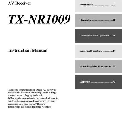Onkyo Integra TX-NR1009 Receiver Owners Instruction Manual