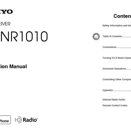 Onkyo Integra TX-NR1010 Receiver Owners Instruction Manual