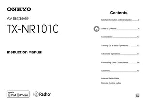 Onkyo Integra TX-NR1010 Receiver Owners Instruction Manual