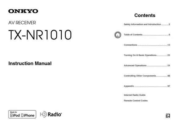 Onkyo Integra TX-NR1010 Receiver Owners Instruction Manual