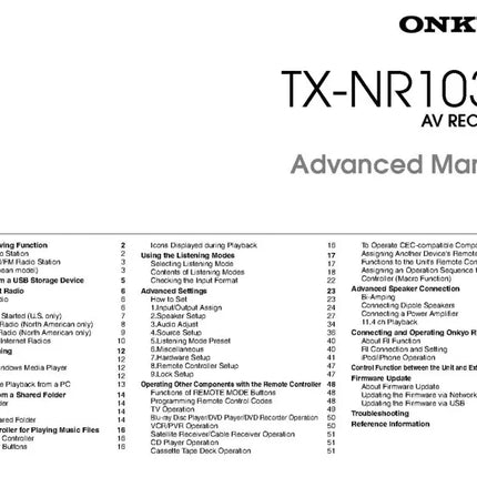 Onkyo Integra TX-NR1030 Advanced Receiver Owners Instruction Manual