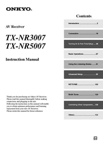 Onkyo Integra TX-NR3007 Receiver Owners Instruction Manual