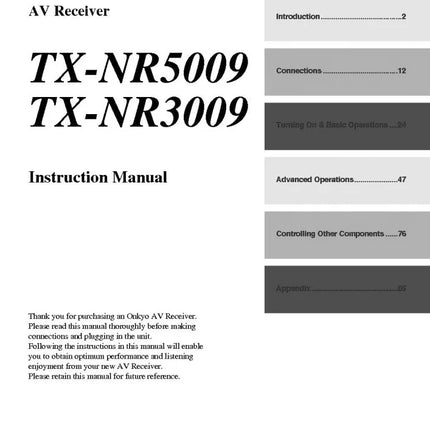 Onkyo Integra TX-NR3009 Receiver Owners Instruction Manual