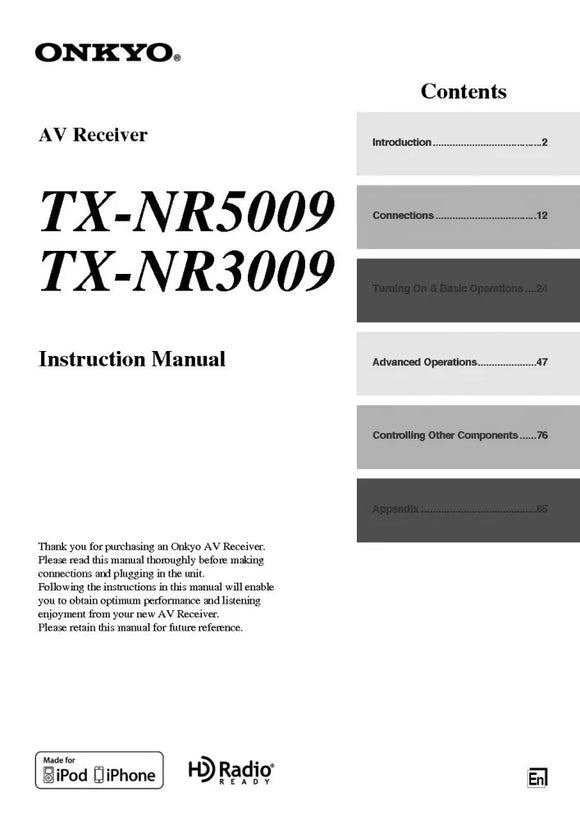 Onkyo Integra TX-NR3009 Receiver Owners Instruction Manual