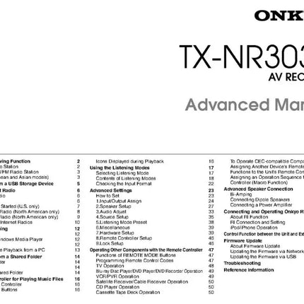 Onkyo Integra TX-NR3030 Advanced Receiver Owners Instruction Manual
