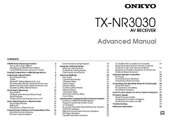 Onkyo Integra TX-NR3030 Advanced Receiver Owners Instruction Manual