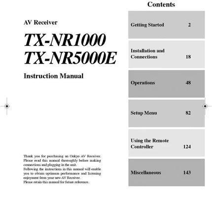 Onkyo Integra TX-NR5000E Receiver Owners Instruction Manual