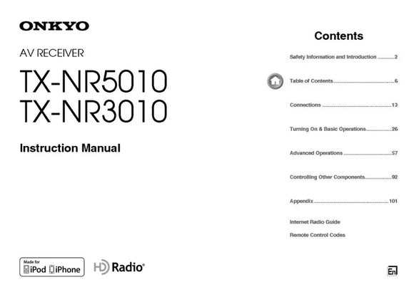 Onkyo Integra TX-NR5010 Receiver Owners Instruction Manual