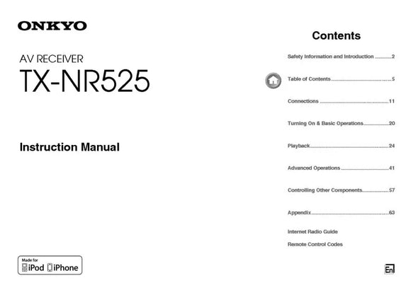 Onkyo Integra TX-NR525 Receiver Owners Instruction Manual