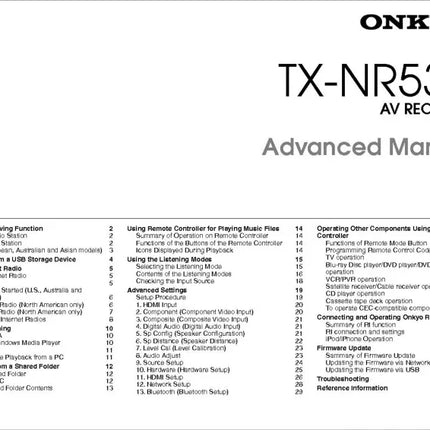 Onkyo Integra TX-NR535 Advanced Receiver Owners Instruction Manual