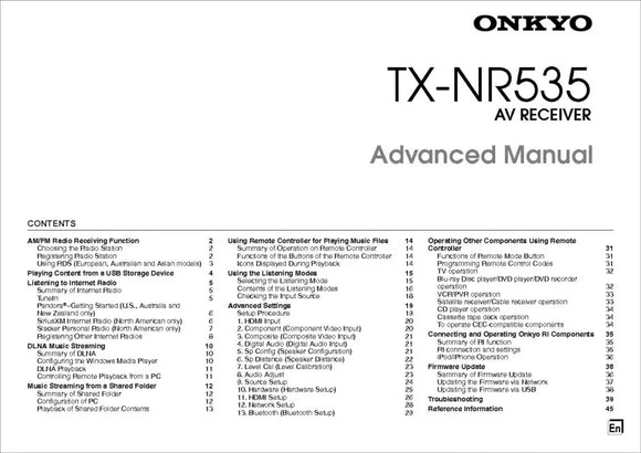 Onkyo Integra TX-NR535 Advanced Receiver Owners Instruction Manual