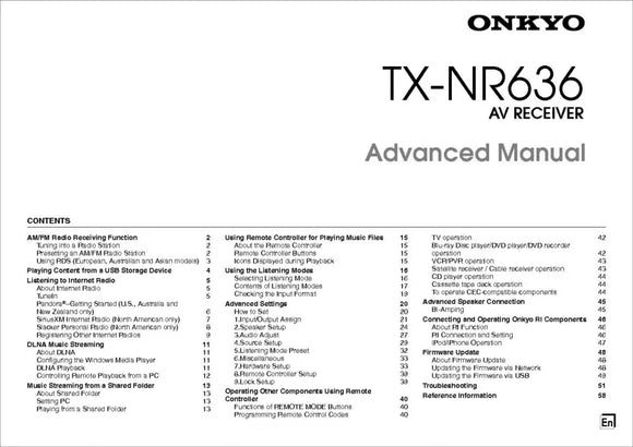 Onkyo Integra TX-NR636 Advanced Receiver Owners Instruction Manual