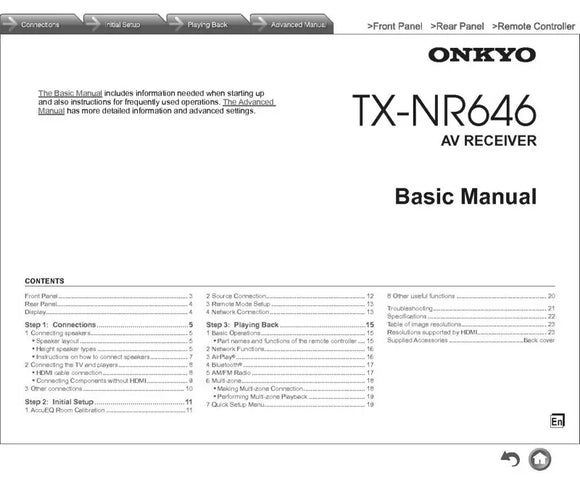 Onkyo Integra TX-NR646 Receiver Owners Instruction Manual