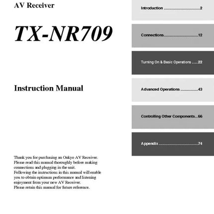 Onkyo Integra TX-NR709 Receiver Owners Instruction Manual
