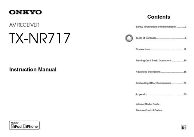 Onkyo Integra TX-NR717 Receiver Owners Instruction Manual