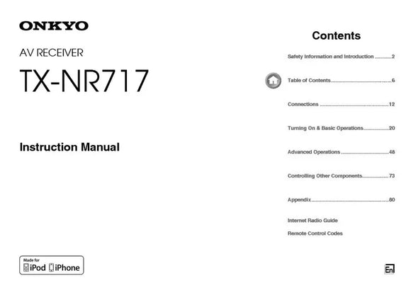 Onkyo Integra TX-NR717 Receiver Owners Instruction Manual