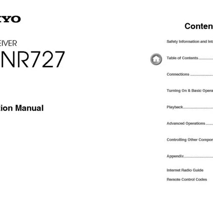 Onkyo Integra TX-NR727 Receiver Owners Instruction Manual