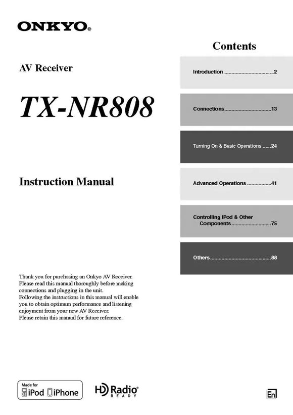 Onkyo Integra TX-NR808 Receiver Owners Instruction Manual