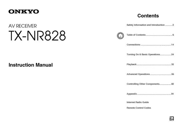 Onkyo Integra TX-NR828 Receiver Owners Instruction Manual