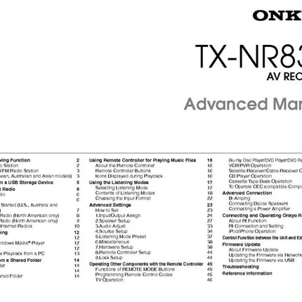 Onkyo Integra TX-NR838 Advanced Receiver Owners Instruction Manual