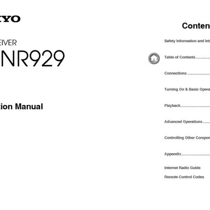 Onkyo Integra TX-NR929 Receiver Owners Instruction Manual
