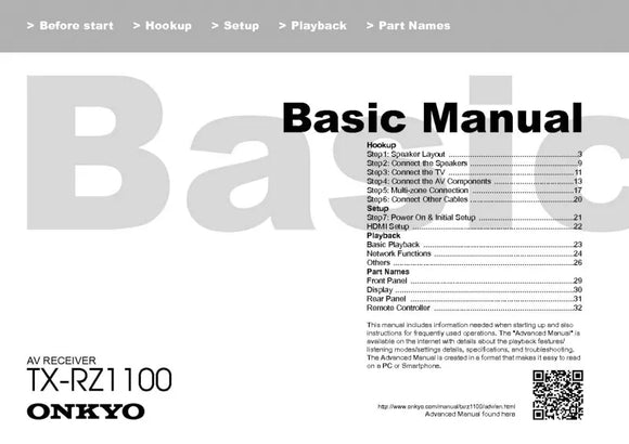 Onkyo Integra TX-RZ1100 Receiver Owners Instruction Manual