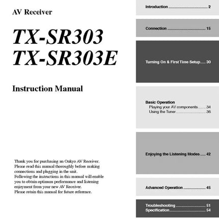 Onkyo Integra TX-SR303 Receiver Owners Instruction Manual