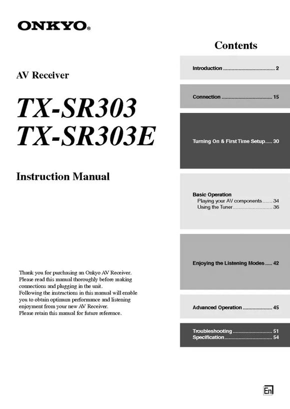 Onkyo Integra TX-SR303 Receiver Owners Instruction Manual