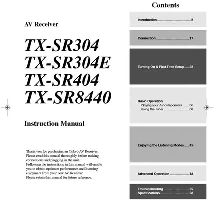 Onkyo Integra TX-SR304 Receiver Owners Instruction Manual