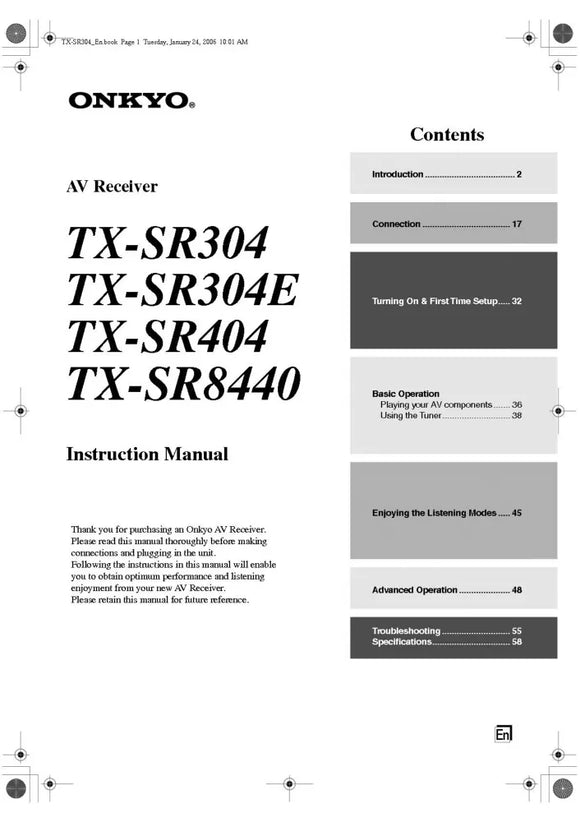 Onkyo Integra TX-SR304 Receiver Owners Instruction Manual