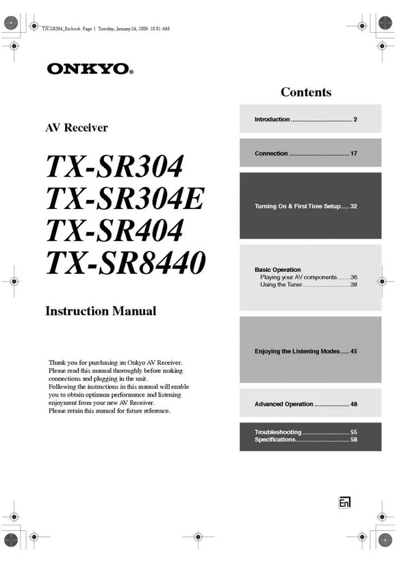 Onkyo Integra TX-SR304E Receiver Owners Instruction Manual