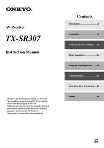 Onkyo Integra TX-SR307 Receiver Owners Instruction Manual