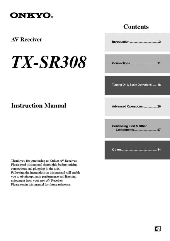 Onkyo Integra TX-SR308 Receiver Owners Instruction Manual