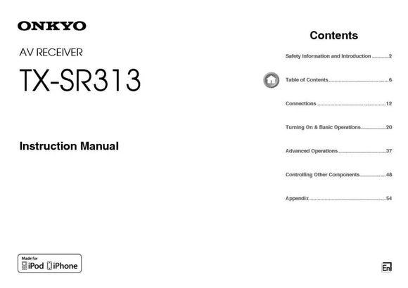 Onkyo Integra TX-SR313 Receiver Owners Instruction Manual