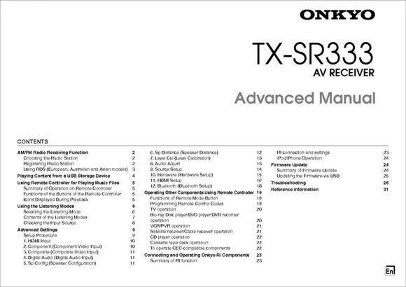 Onkyo Integra TX-SR333 Advanced Receiver Owners Instruction Manual