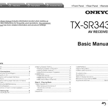 Onkyo Integra TX-SR343 Receiver Owners Instruction Manual