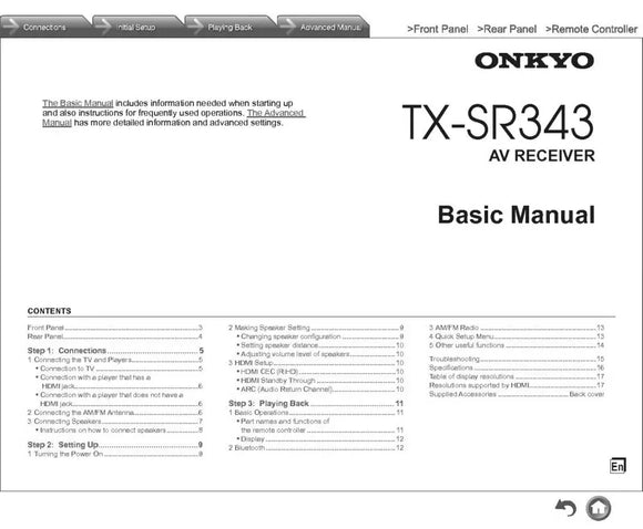 Onkyo Integra TX-SR343 Receiver Owners Instruction Manual