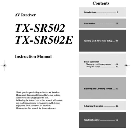 Onkyo Integra TX-SR502 Receiver Owners Instruction Manual