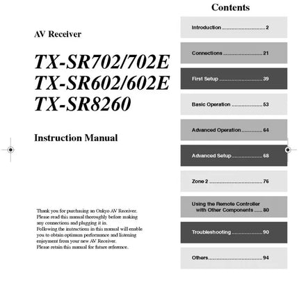 Onkyo Integra TX-SR505E Receiver Owners Instruction Manual